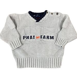 Vintage Y2K 90's Phat Farm Toddler Gray Embroidered Knit Sweater (12/24M))